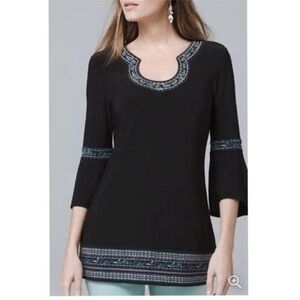 White House Black Market Black Tunic with Blue Accents